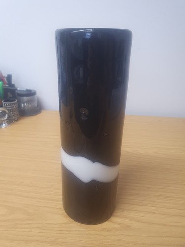 Art glass black white vase - &,
