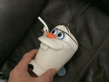 Disney frozen Olaf cold drinking water slush cup and scoop straw  label on base