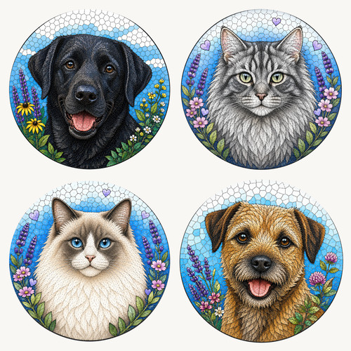 Mosaic cats and dogs glass - dogs,