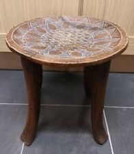 Wooden African Tribal Design Small Table/Stool Bead Work Top. Some Damage.