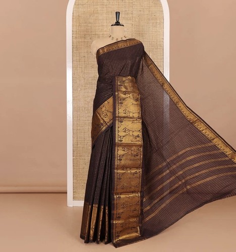 Brown zari checked sungudi