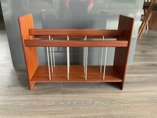 Vintage Teak & Metal MCM Magazine Rack Vinyl Storage Holder Danish  