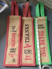 3 Hessian Bottle Gift Bags. Wine Or Other Drinks. New.