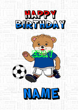 Personalised Rangers Football Happy Birthday Teddy Bear Card with envelope