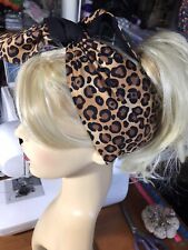 Ladies Handmade Self Tie Headband Leopard Print reversible Rockabilly, Pin-Up