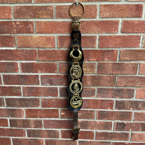 Old long brass horse brasses - old,