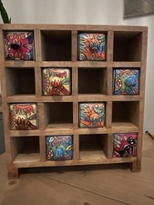 Large Solid Heavy Wooden Ceramic Chunky Hand Painted Apothecary Trinket Drawers