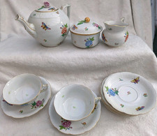 Rare Herend Hungary Porcelain Tea Set Hand-Painted Rothschild Butterfly & Floral