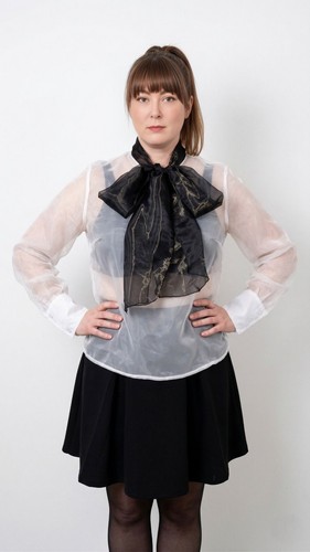 Sheer white black pussybow - black,