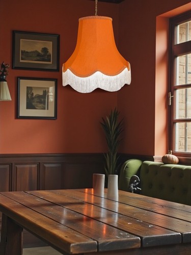 Burnt orange table - , lampshades