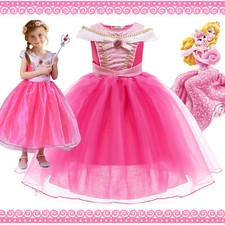Girls Aurora Pink Fancy Dress up Sleeping Beauty Princess Costume Kid Party Gift