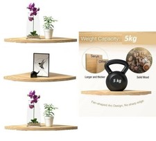 Set Of 3 Natural Wood Wooden Corner Shelf Wall Mounted Storage Unit Shelves Kit