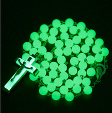Saints Cross Necklace Luminous Rosary Jesus Crucifix 8mm Beads Necklace