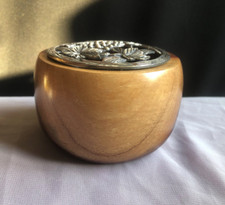 Hand Turned Mopane Wood Potpourri Trinket Bowl Pewter Finish Lid Grapes Vines