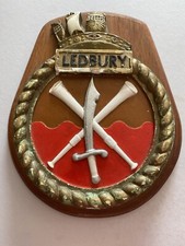Vintage HMS LEDBURY Royal Navy Shield Plaque Wood & Plaster Naval Memorabilia