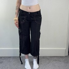 Y2K vintage low rise cargo capri pants trousers cropped baggy wide leg black