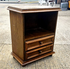 Vintage Oak Veneer Bedside Cabinet with 2 Drawers