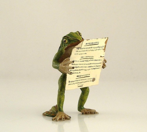 Old vienna bronze frog - frog, reading