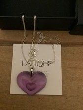 Lalique silver and magenta crystal heart pendant and chain