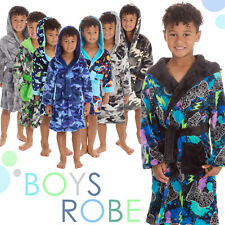 Boys Hood Dressing Gown Plush Fleece Robe Printed Bathrobe Housecoat 2-13 Years