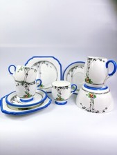 SHELLEY ART DECO LOMOND  SHAPE, TALL BLACK TREES PATTERN TRIO 11615 Set Of 3