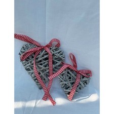 2 grey wicker hearts and red &