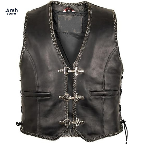 Mens real leather biker vest - real,