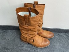 LADIES RIEKER BROWN FLEECE LINED MID CALF BIKER STYLE ZIP UP BOOTS 8