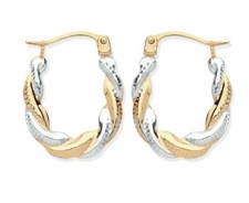 9CT YELLOW & WHITE GOLD FANCY ROPE CREOLE HOOP EARRINGS - MULTI TONE GOLD