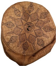 Vintage Ottoman Pouffe Moroccan Leather 