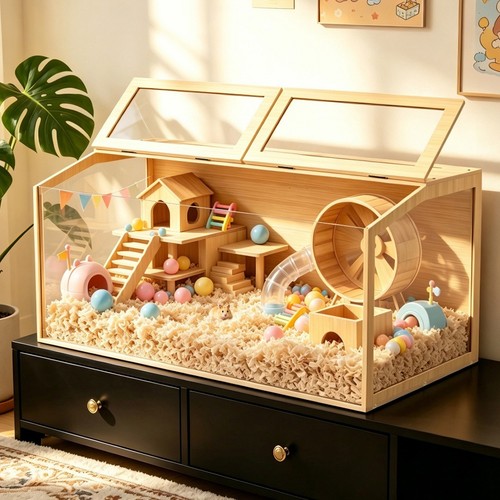 Large wooden hamster - wooden, cage