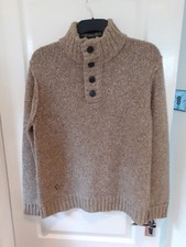 Mens St George by Duffer Beige Jumper Buttoned Funnel Neck.Acrylic & Wool.Size S