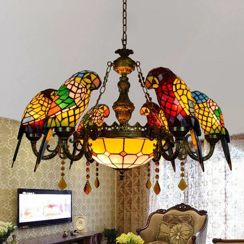 Tiffany stained glass - glass, parrots