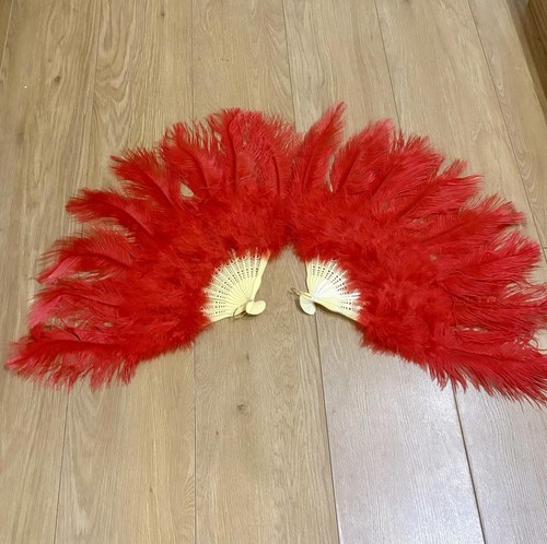 Pair red ostrich feather - pair, of