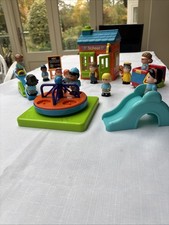 Happyland School with 11 People Easel School Bus See Saw Slide &Merry Go Round