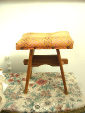 Vintage pine hand made material covered foot stool