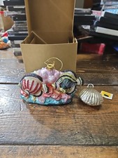 Christmas Ornament Tropical Fish Coral Hand Blown Glass & Seashell Lot
