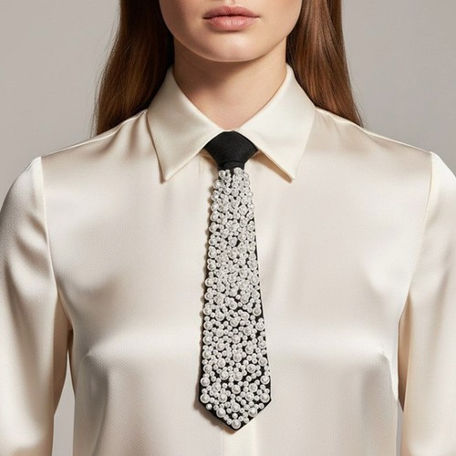 Pearl tie necklace adjustable - pearl,