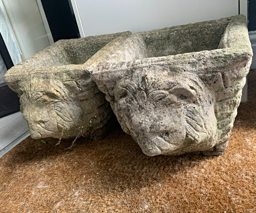 Pair weathered grey stone - pair,