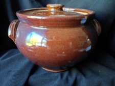 Large Vintage Glazed Stoneware Casserole Crock Stew Pot