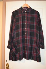 Zara Black Grey Red Tartan Check Long Shirt Tunic Mini Dress 10 Pockets Flannel
