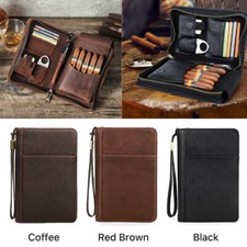 Genuine Leather Cigar Case Passport Travel Humidor Set Lighter Cutter Pocket Box