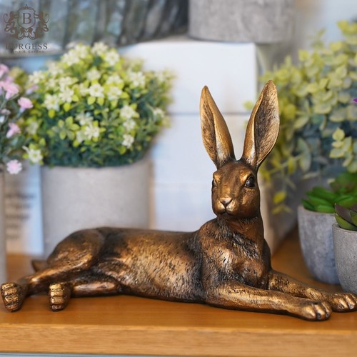 Gold laying hare home - hare, ornament