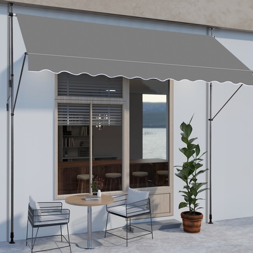 Grey retractable awning - retractable,