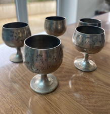 5 x Vintage EPNS Silver plated Engraved Egg Cups / Mini Goblets