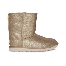 UGG CLASSIC SHORT II GLITTER GOLD LEATHER BOOTS YOUTH 6 FIT'S WOMEN'S 8 NEW