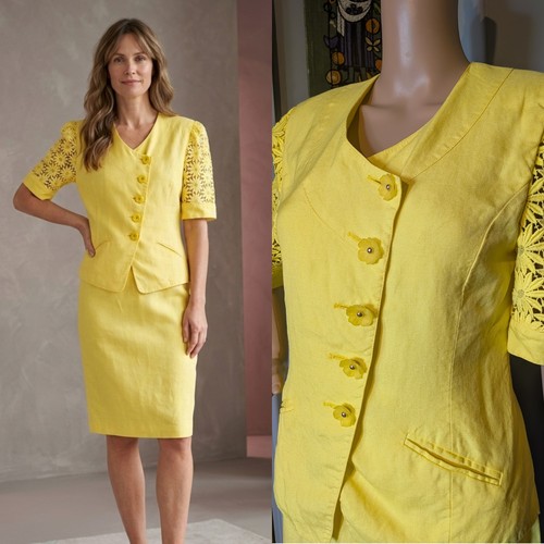Vintage 80s linen yellow - vintage,