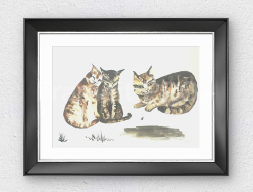 Cat trio watercolour - trio,
