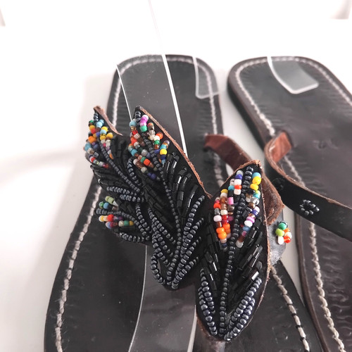 Brown leather toe post - , sandals