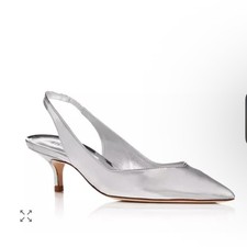 Stuart Weitzman Eva 50 Slingback Pumps 5.5 NIB Silver Metallic Luxury Heels $475
